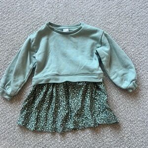 Baby GAP Sage Green Sweatshirt Dress with Floral Skirt